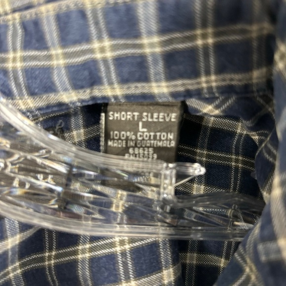 David Taylor Shirt Mens Size Large Blue Check Short Sleeve Collared Button Down - Picture 6 of 12